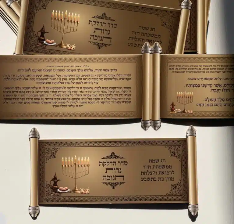 ברכון הדלקת נרות חנוכה מהודר בעיצוב יוקרתי - לשולחן חג החנוכה